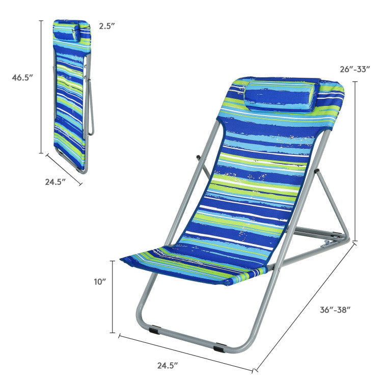 3-level Adjustable Portable Beach Chair Set of 2 with Headrest