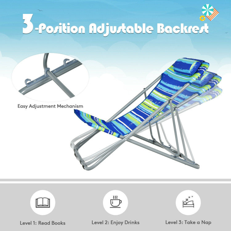 3-level Adjustable Portable Beach Chair Set of 2 with Headrest