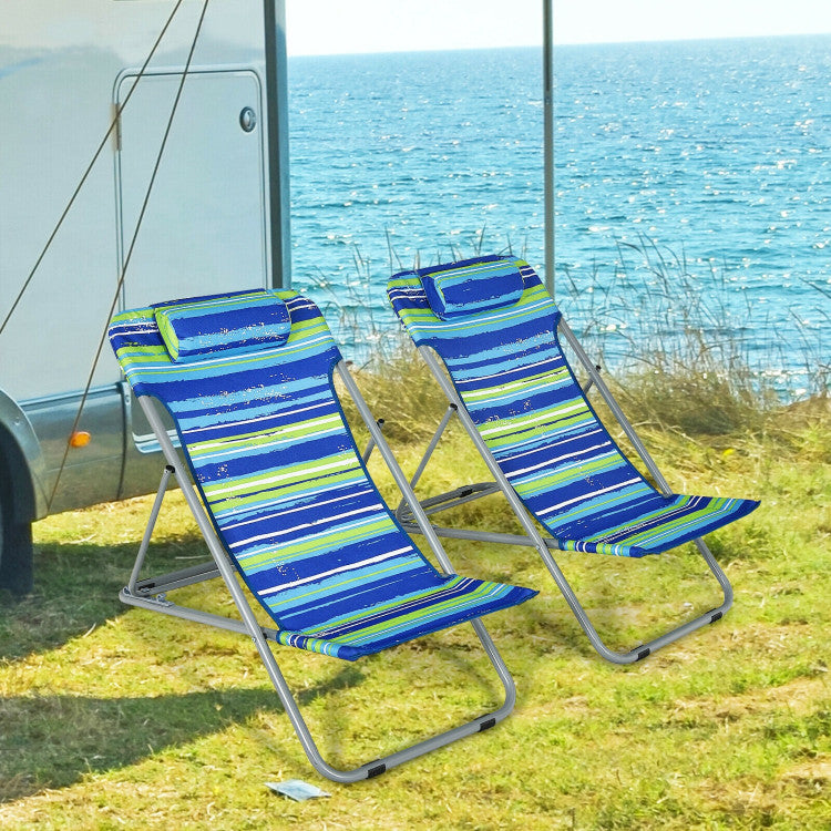 3-level Adjustable Portable Beach Chair Set of 2 with Headrest