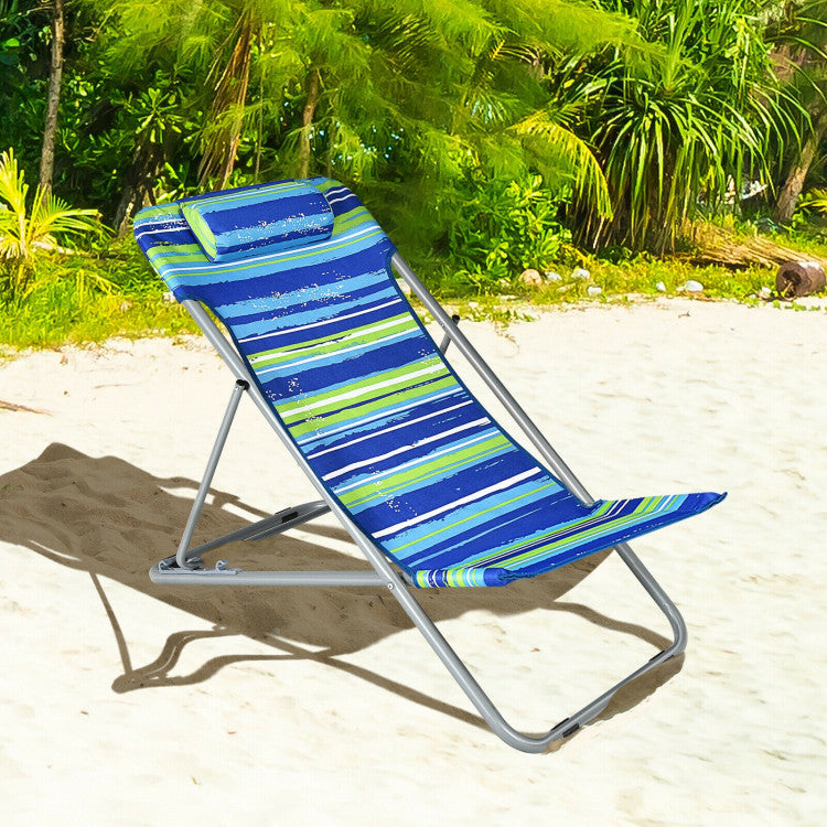 3-level Adjustable Portable Beach Chair Set of 2 with Headrest