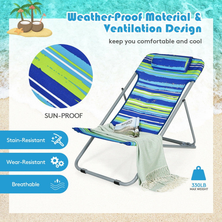 3-level Adjustable Portable Beach Chair Set of 2 with Headrest