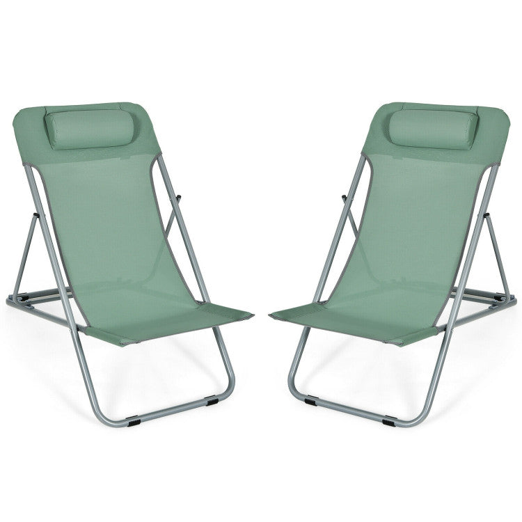 3-level Adjustable Portable Beach Chair Set of 2 with Headrest