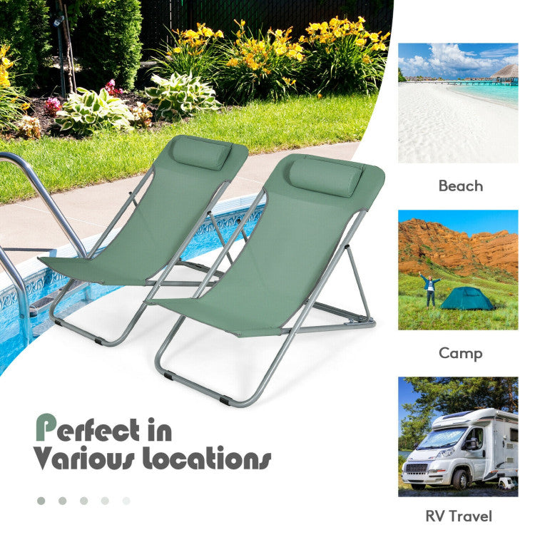 3-level Adjustable Portable Beach Chair Set of 2 with Headrest