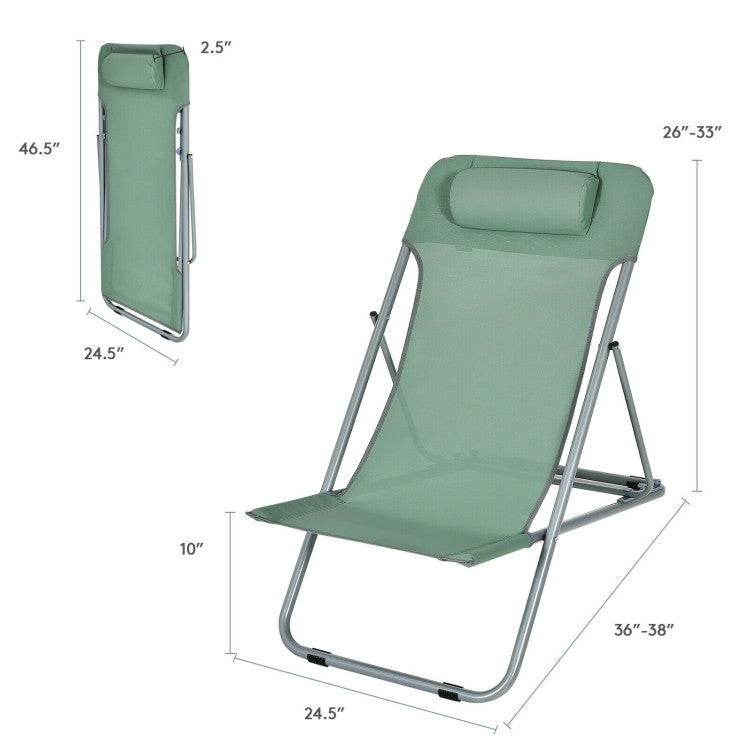 3-level Adjustable Portable Beach Chair Set of 2 with Headrest