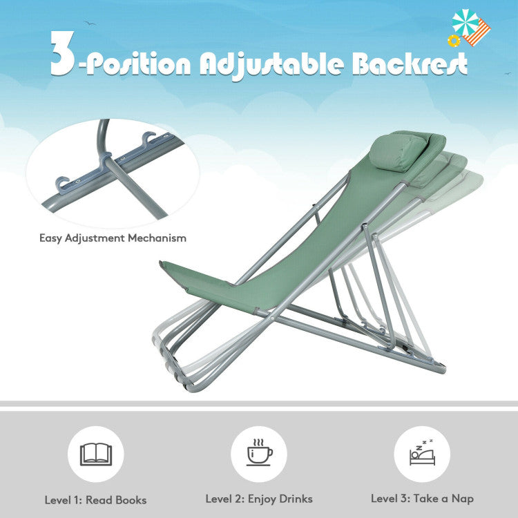 3-level Adjustable Portable Beach Chair Set of 2 with Headrest