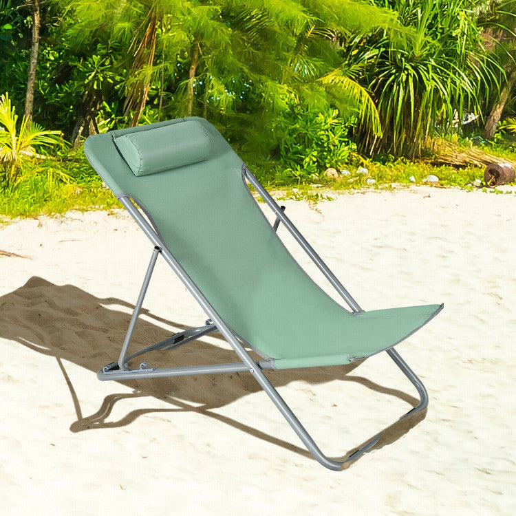 3-level Adjustable Portable Beach Chair Set of 2 with Headrest