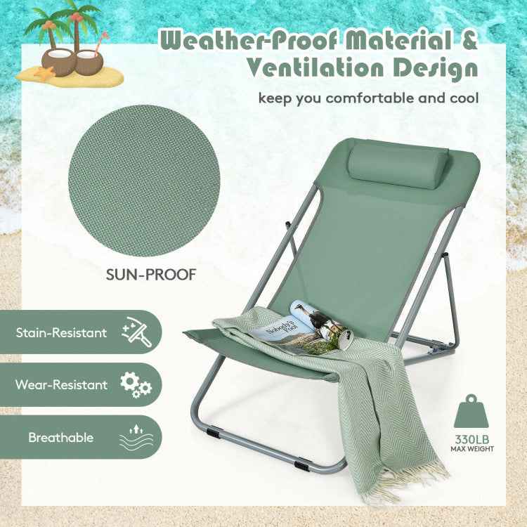 3-level Adjustable Portable Beach Chair Set of 2 with Headrest