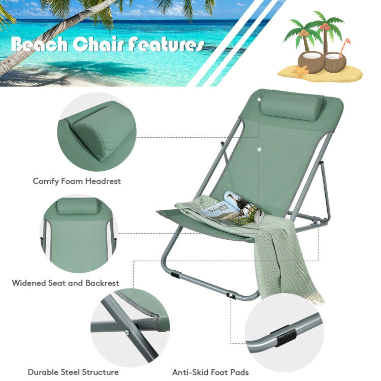 3-level Adjustable Portable Beach Chair Set of 2 with Headrest