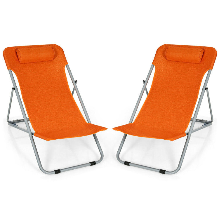 3-level Adjustable Portable Beach Chair Set of 2 with Headrest