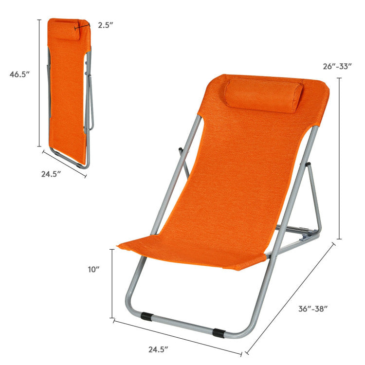 3-level Adjustable Portable Beach Chair Set of 2 with Headrest