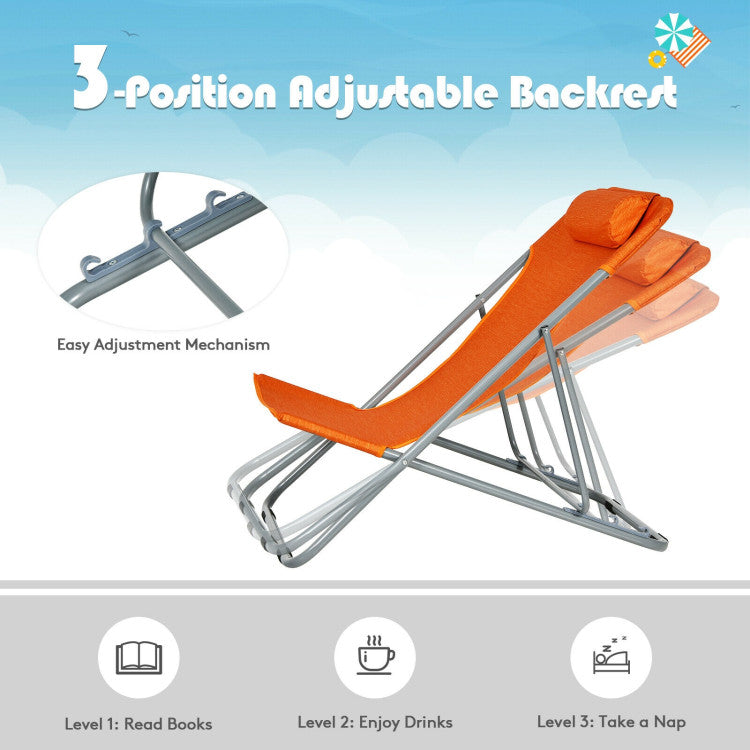 3-level Adjustable Portable Beach Chair Set of 2 with Headrest