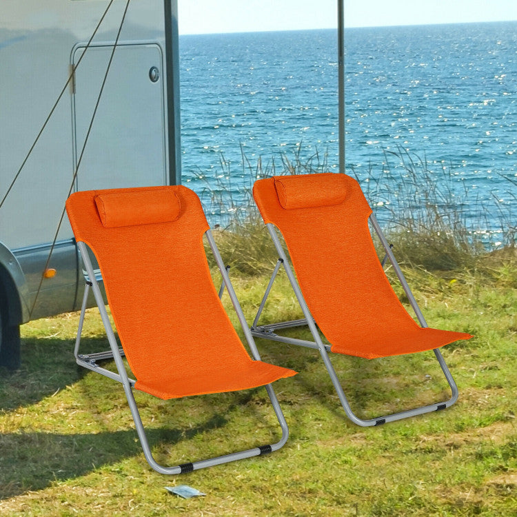 3-level Adjustable Portable Beach Chair Set of 2 with Headrest