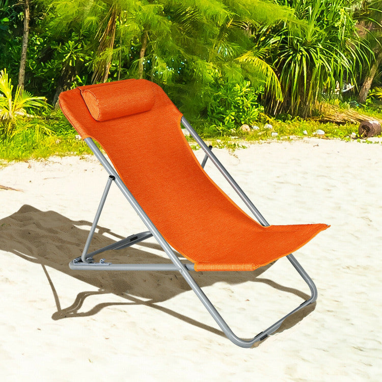 3-level Adjustable Portable Beach Chair Set of 2 with Headrest