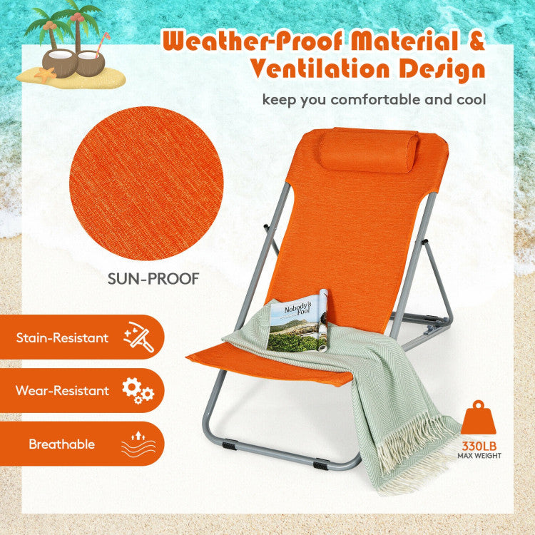 3-level Adjustable Portable Beach Chair Set of 2 with Headrest