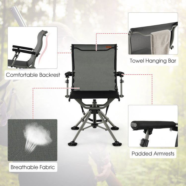 360 Degree Swivel Folding Hunting Chair with Adjustable Heights for Camping and Fishing