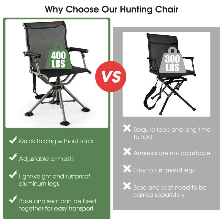 360 Degree Swivel Folding Hunting Chair with Adjustable Heights for Camping and Fishing