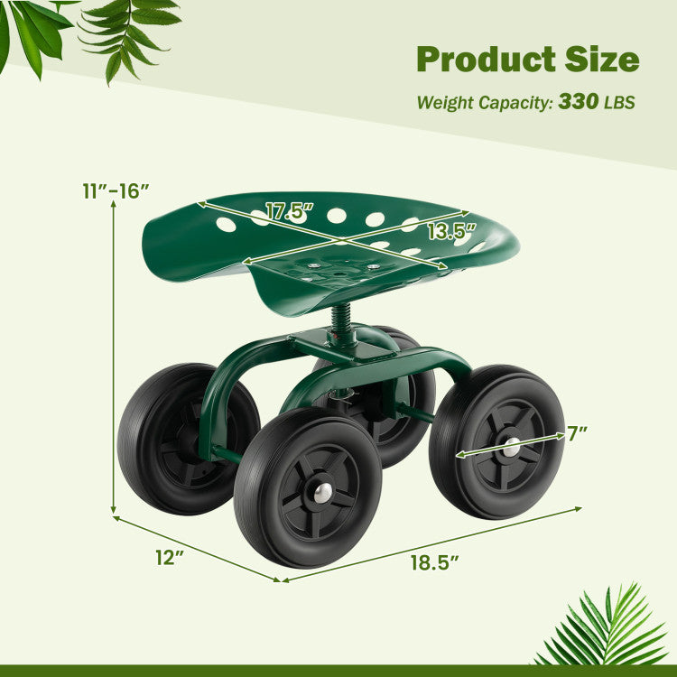 360° Swivel Garden Rolling Work seat with Adjustable Height