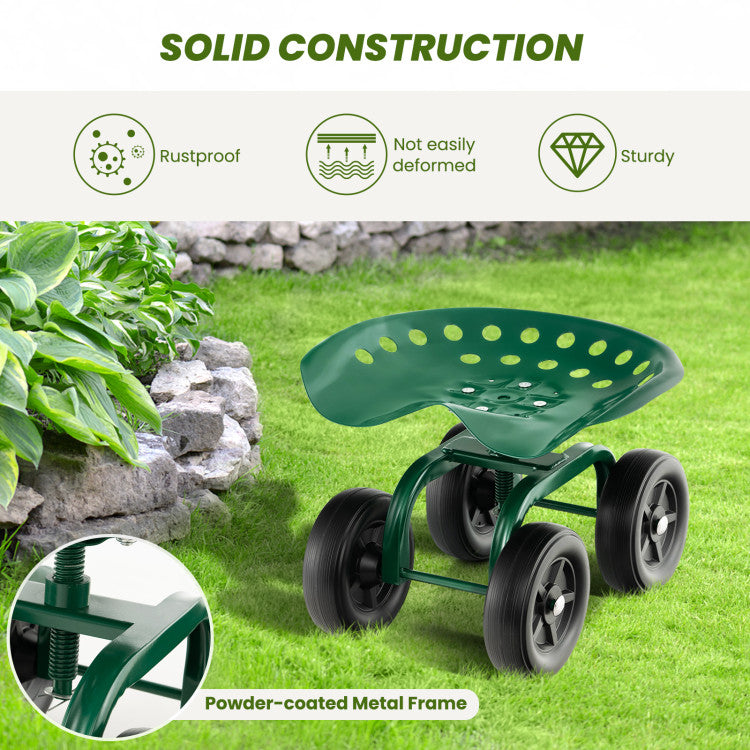 360° Swivel Garden Rolling Work seat with Adjustable Height