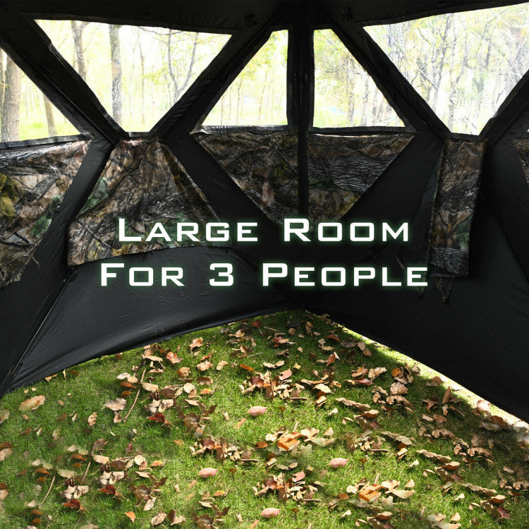 3 Person Portable Pop-Up Ground Hunting Blind with Tie-downs and Carrying Bag