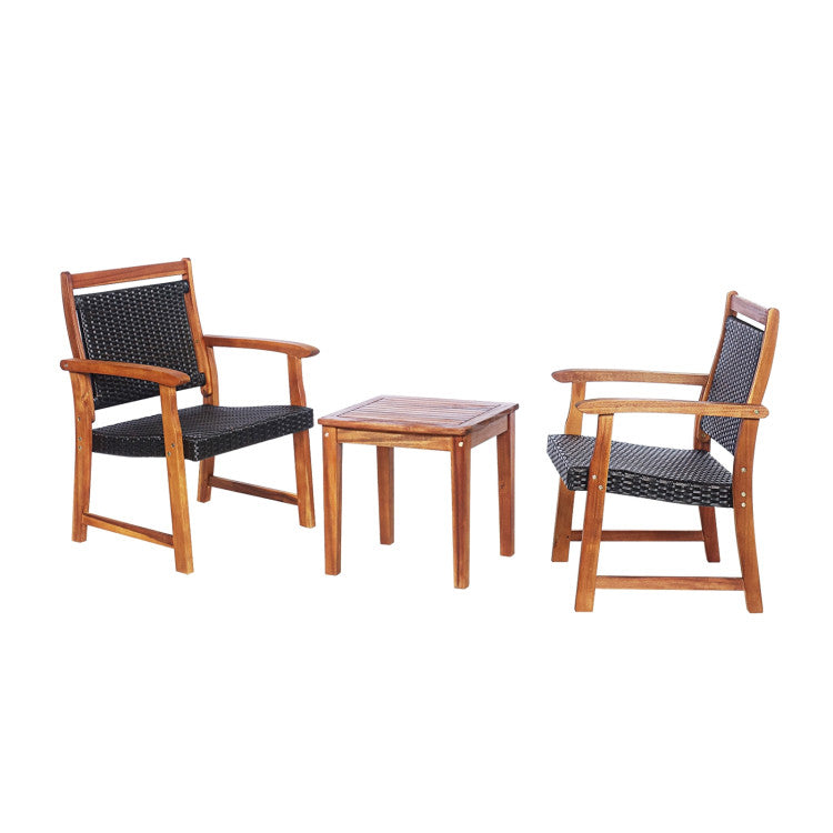 3 Pieces Acacia Rattan Bistro Set for Garden and Patio