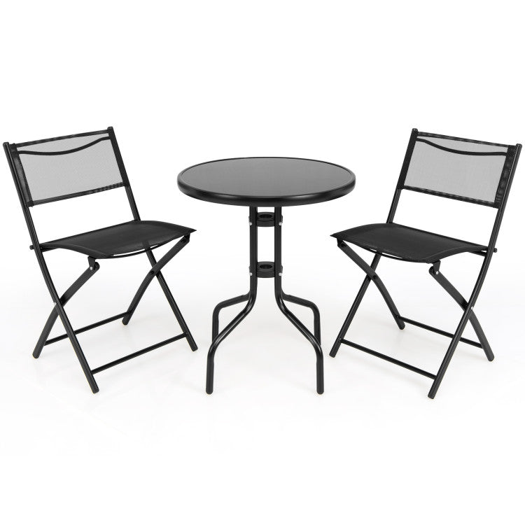 3 Pieces Folding Patio Bistro Coffee Table Chairs Set for Indoor and Outdoor