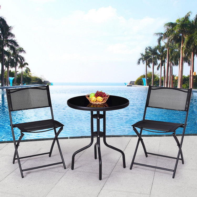 3 Pieces Folding Patio Bistro Coffee Table Chairs Set for Indoor and Outdoor