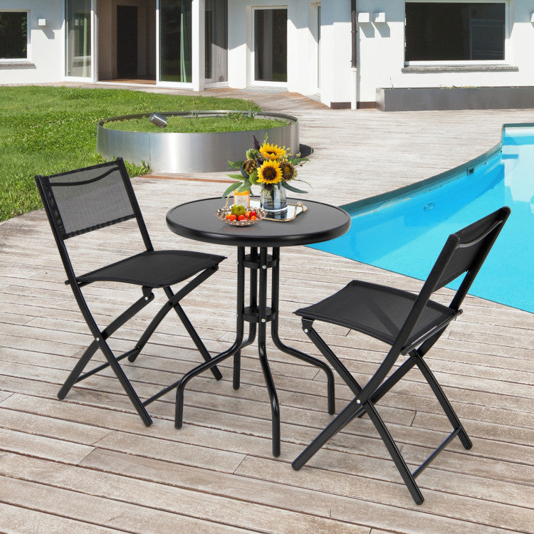 3 Pieces Folding Patio Bistro Coffee Table Chairs Set for Indoor and Outdoor