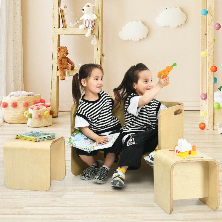 3 Pieces Kids Wooden Writing and Studying Table Chair Set with Storage Space