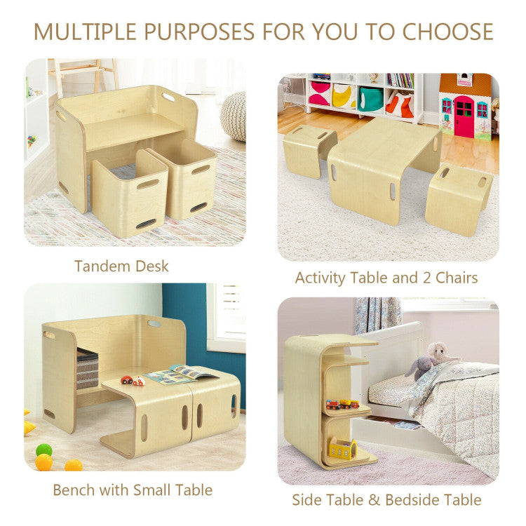 3 Pieces Kids Wooden Writing and Studying Table Chair Set with Storage Space