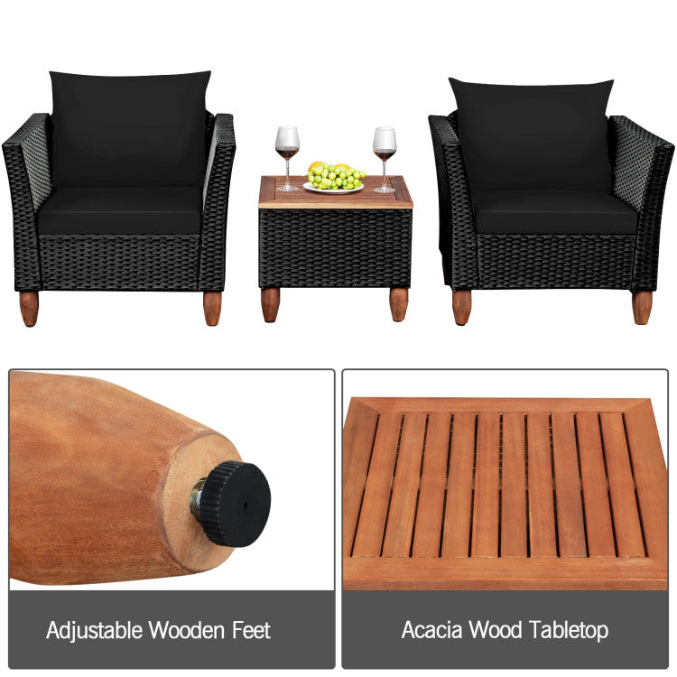 3 Pieces Outdoor Patio Wicker Coffee Table Furniture Set with Cushions