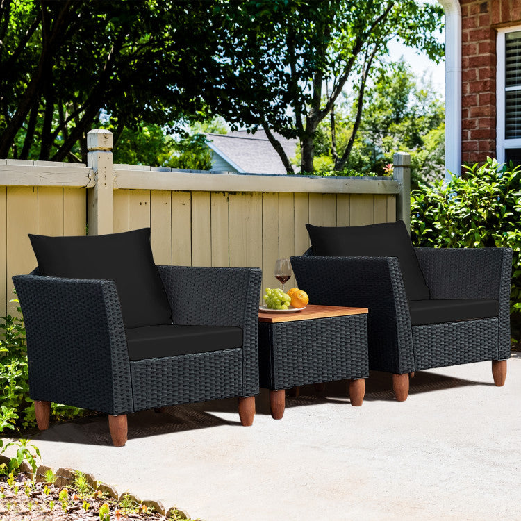 3 Pieces Outdoor Patio Wicker Coffee Table Furniture Set with Cushions