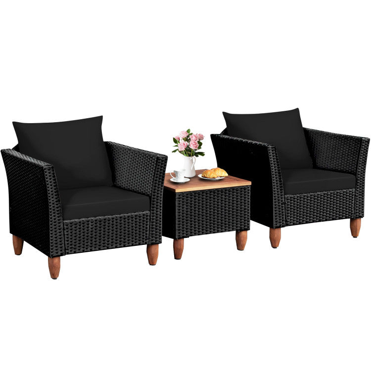 3 Pieces Outdoor Patio Wicker Coffee Table Furniture Set with Cushions