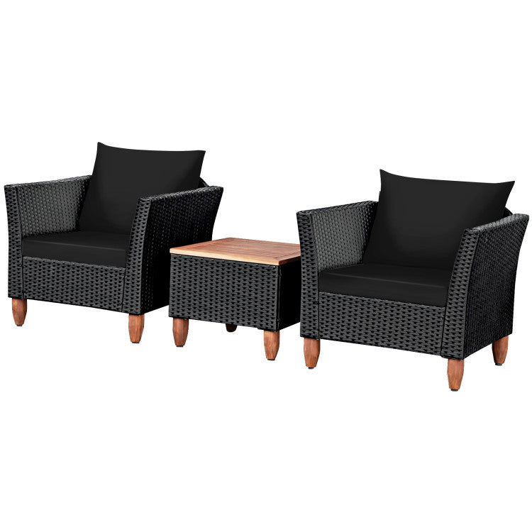 3 Pieces Outdoor Patio Wicker Coffee Table Furniture Set with Cushions