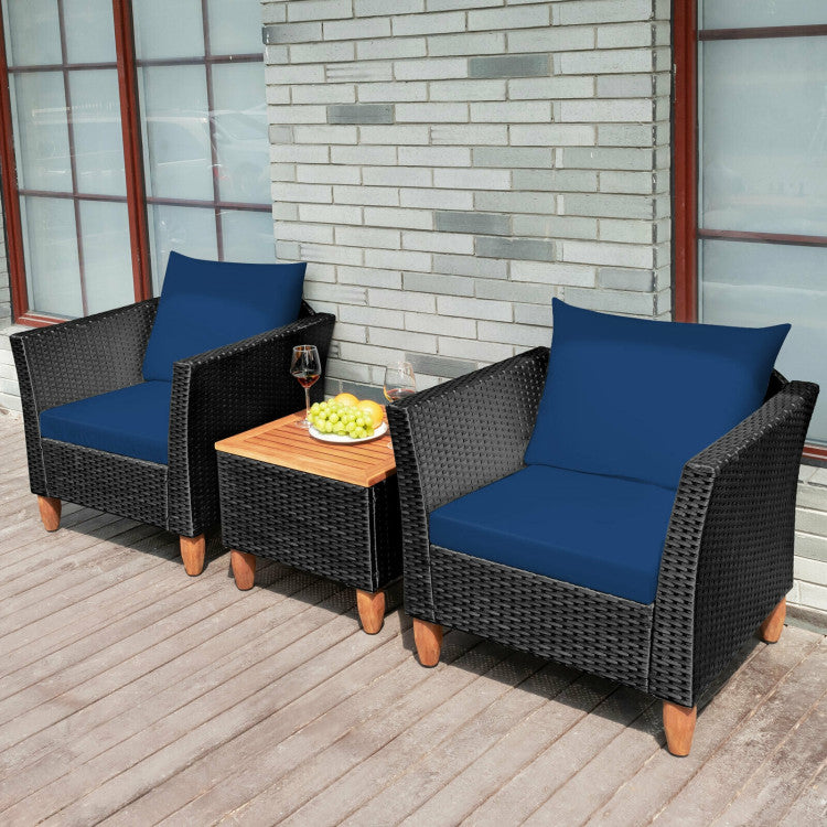 3 Pieces Outdoor Patio Wicker Coffee Table Furniture Set with Cushions