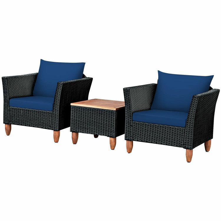 3 Pieces Outdoor Patio Wicker Coffee Table Furniture Set with Cushions