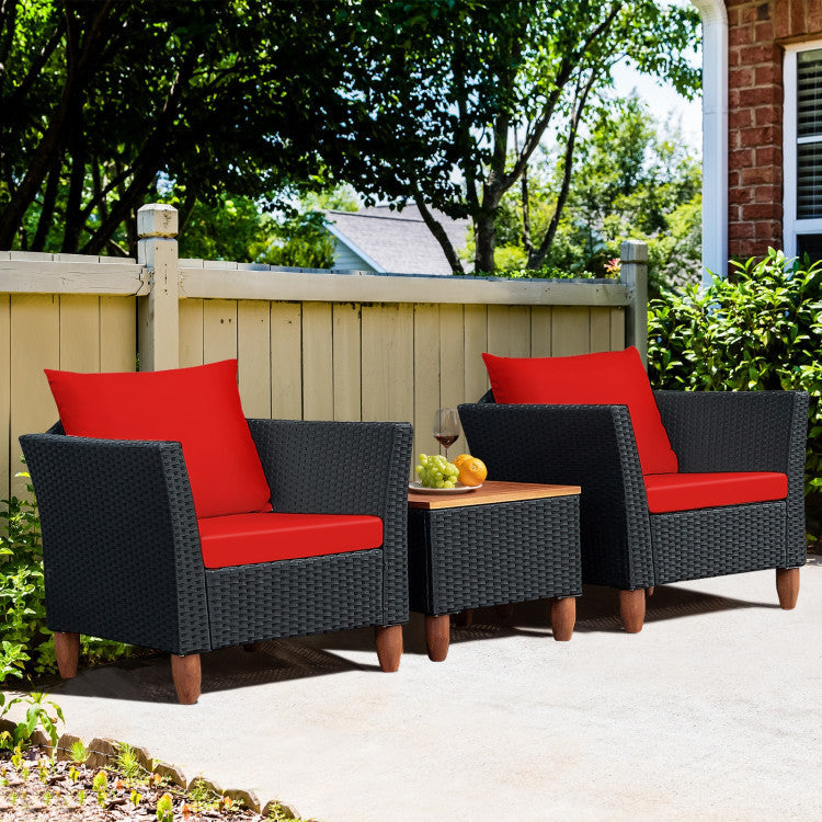 3 Pieces Outdoor Patio Wicker Coffee Table Furniture Set with Cushions