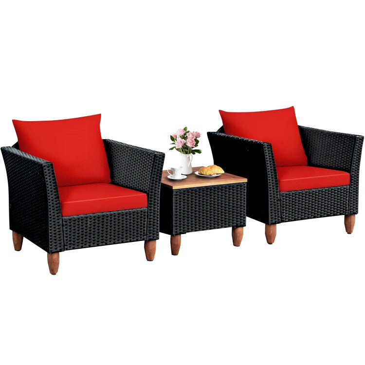 3 Pieces Outdoor Patio Wicker Coffee Table Furniture Set with Cushions