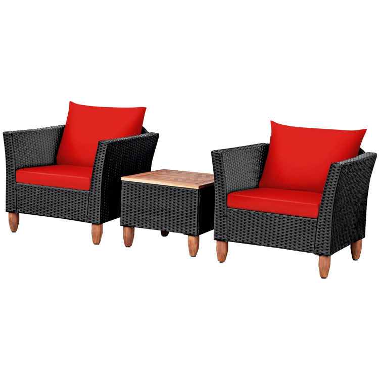 3 Pieces Outdoor Patio Wicker Coffee Table Furniture Set with Cushions