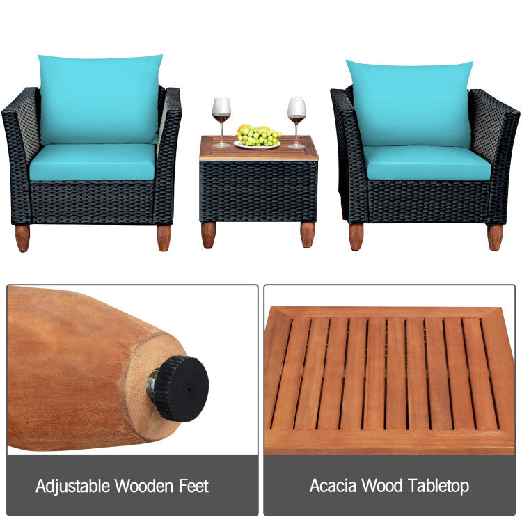 3 Pieces Outdoor Patio Wicker Coffee Table Furniture Set with Cushions