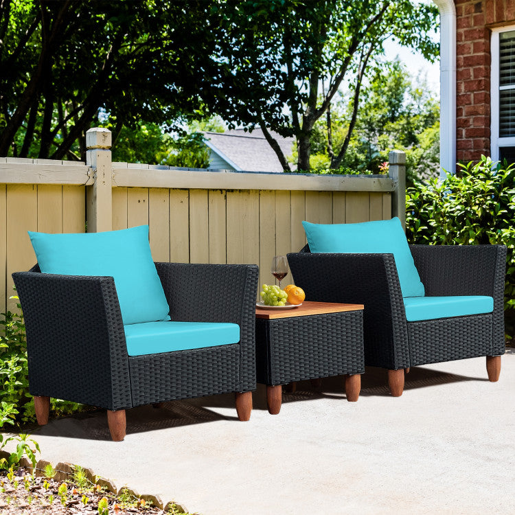 3 Pieces Outdoor Patio Wicker Coffee Table Furniture Set with Cushions