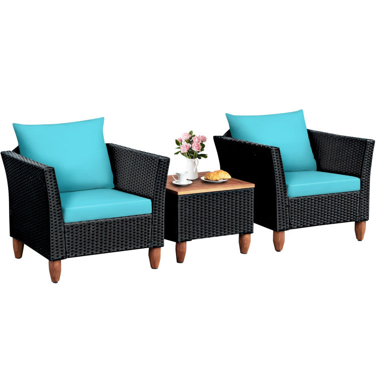 3 Pieces Outdoor Patio Wicker Coffee Table Furniture Set with Cushions