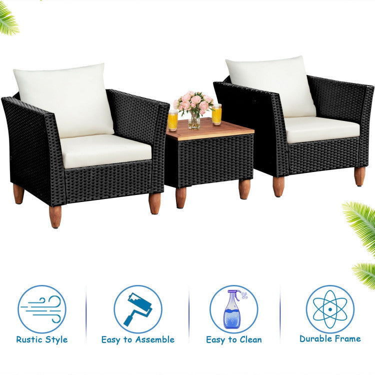 3 Pieces Outdoor Patio Wicker Coffee Table Furniture Set with Cushions