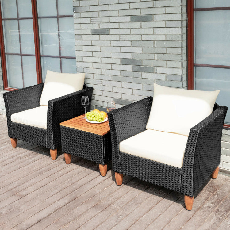 3 Pieces Outdoor Patio Wicker Coffee Table Furniture Set with Cushions