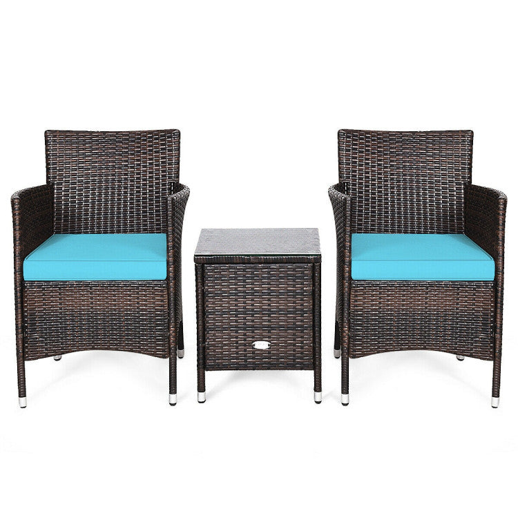 3 Pieces Rattan Coffee Table Chair Set Wicker Patio Conversation Set with Cushions