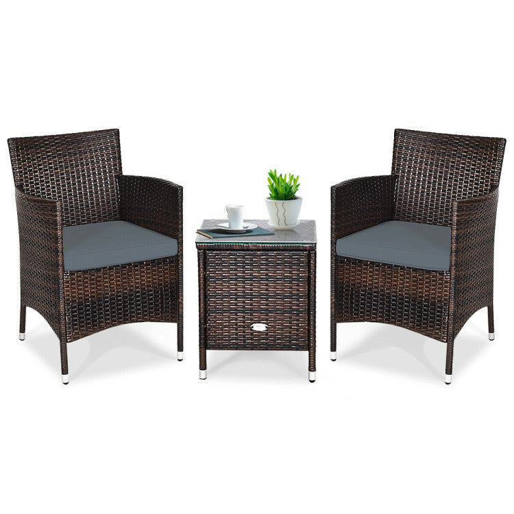 3 Pieces Rattan Coffee Table Chair Set Wicker Patio Conversation Set with Cushions