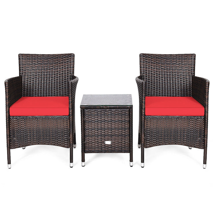 3 Pieces Rattan Coffee Table Chair Set Wicker Patio Conversation Set with Cushions