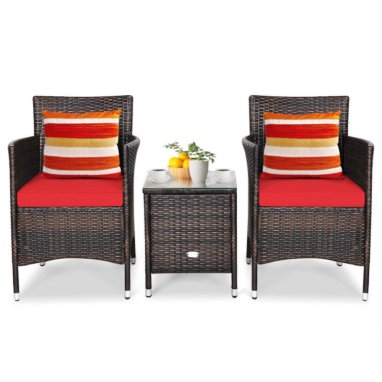 3 Pieces Rattan Coffee Table Chair Set Wicker Patio Conversation Set with Cushions