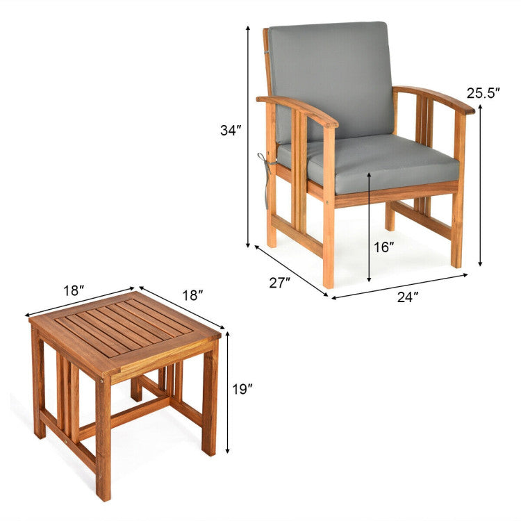 3 Pieces Solid Wood Outdoor Patio Sofa Sectional Conversation Furniture Set