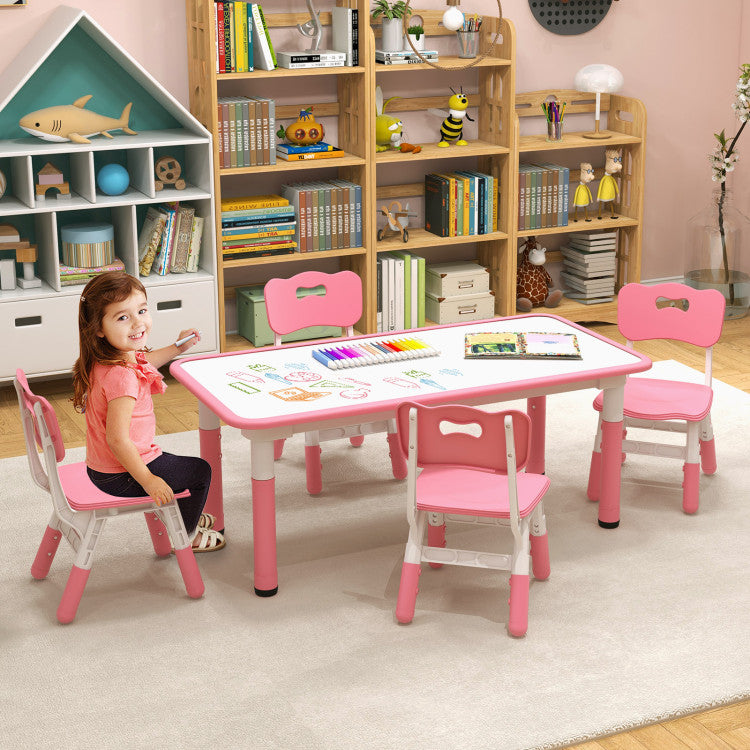 4-Person Adjustable Height Kids Table and Chairs Set for Bedroom and Kindergartens