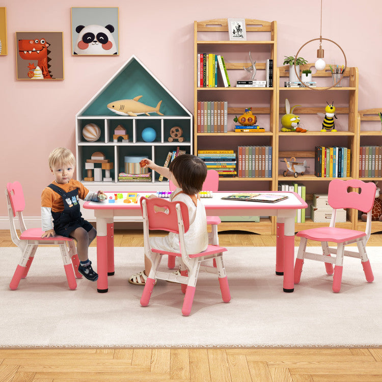 4-Person Adjustable Height Kids Table and Chairs Set for Bedroom and Kindergartens